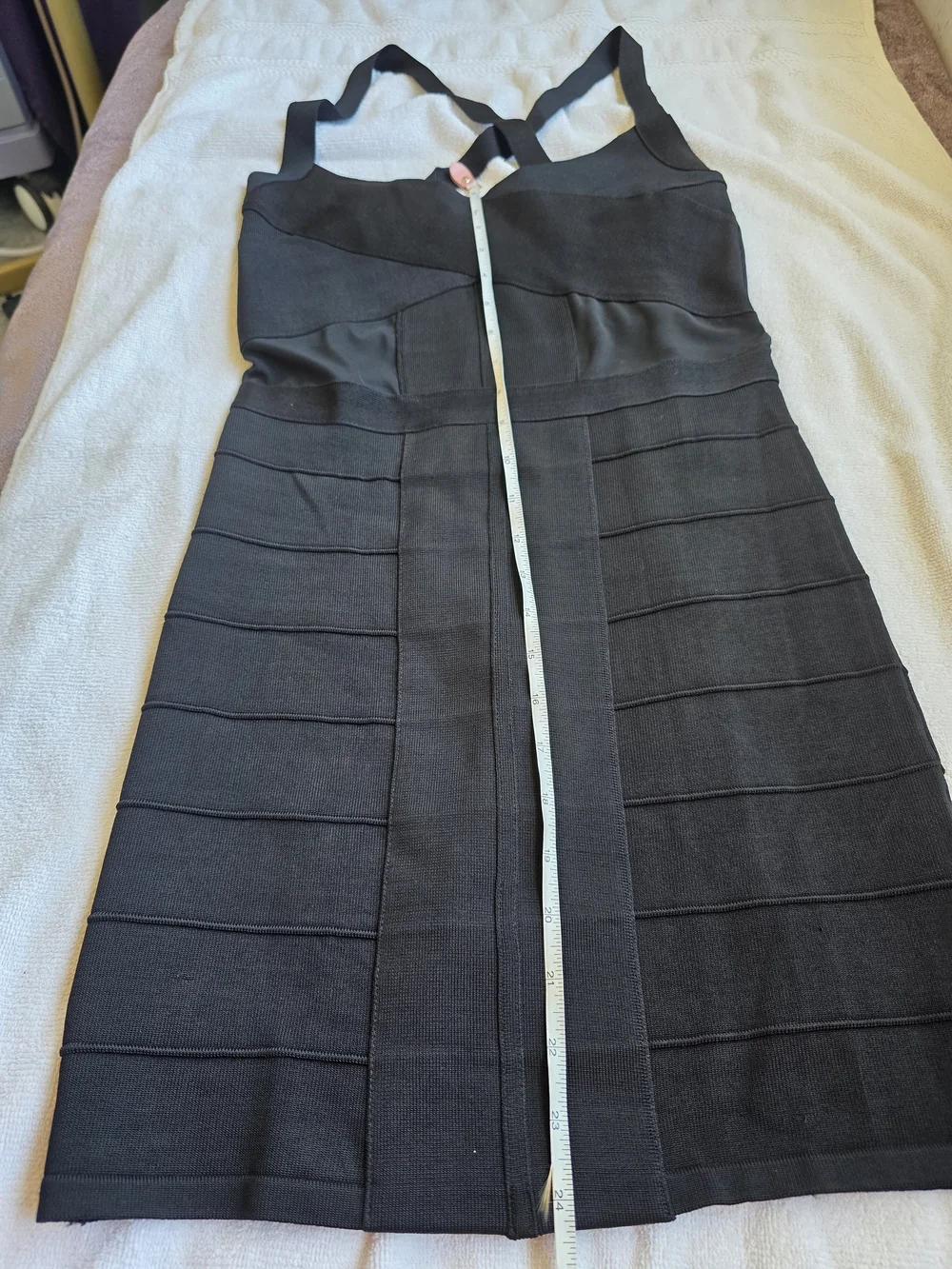 Bebe Black Bandage Bodycon Mini Dress Mesh Cutout Size M Date Night Going Out - Picture 13 of 13